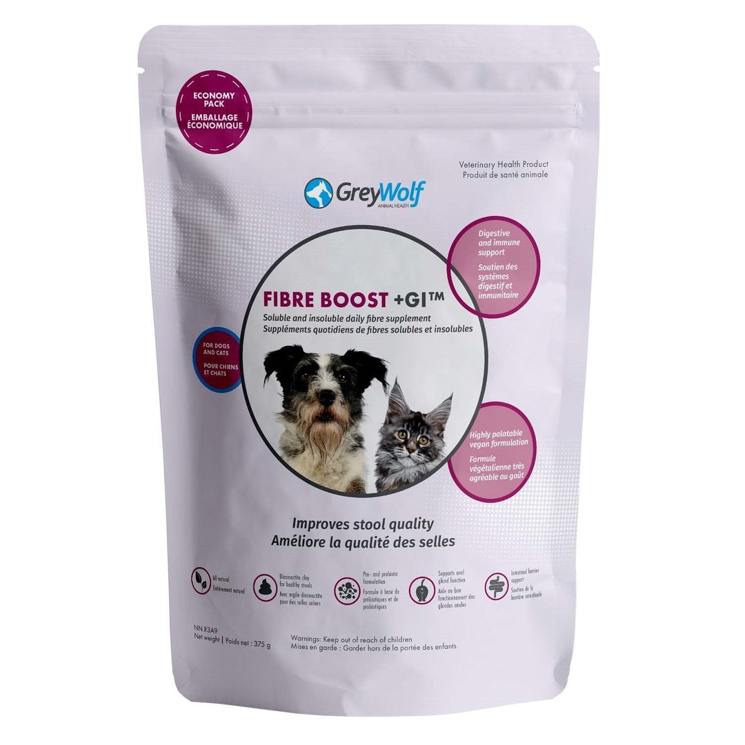 Grey Wolf Fibre Boost +GI powder supplement for dogs and cats stool quality and anal gland support 375g