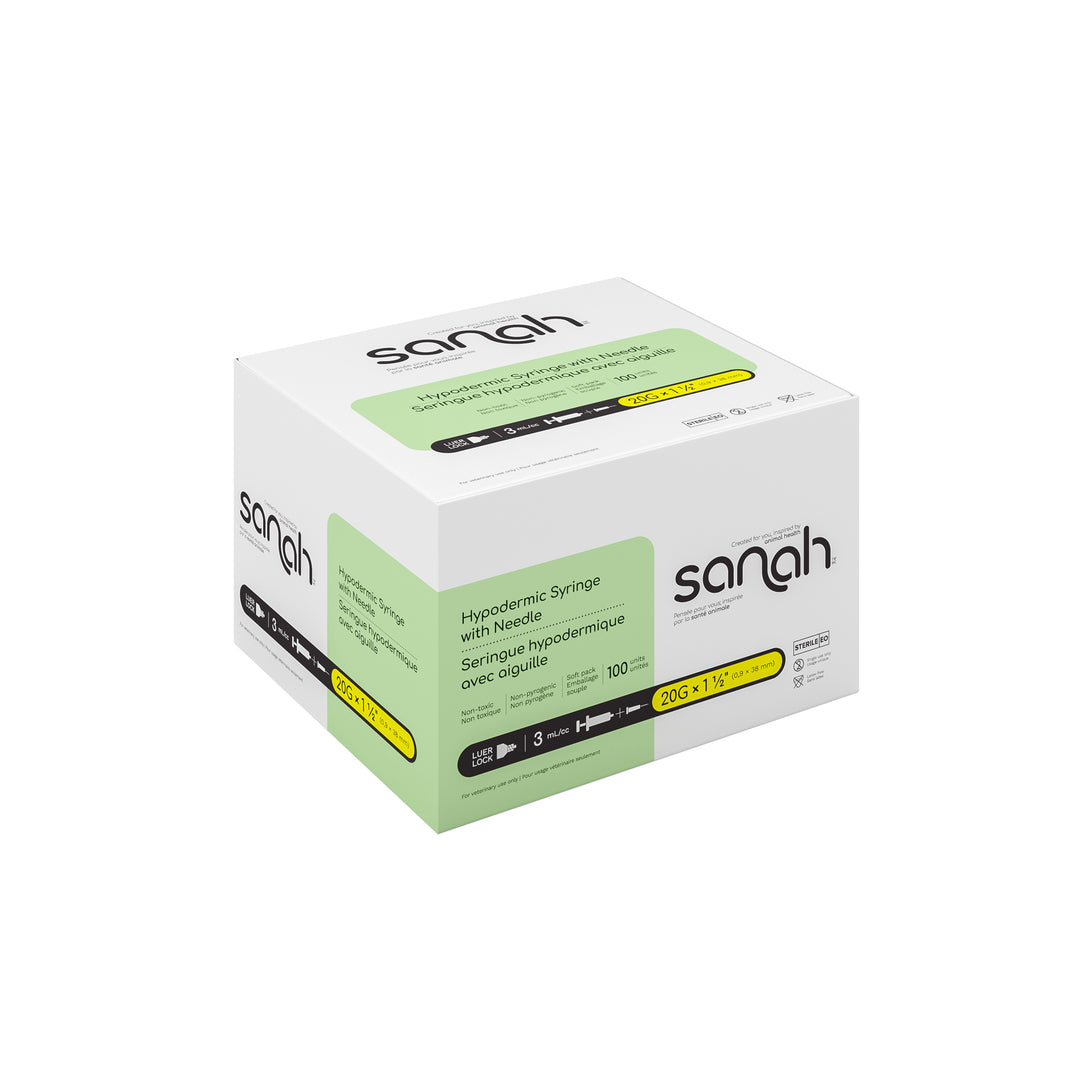 Sanah Hypodermic Syringes with Pre-Attached Needle, Luer Lock, 100/Box