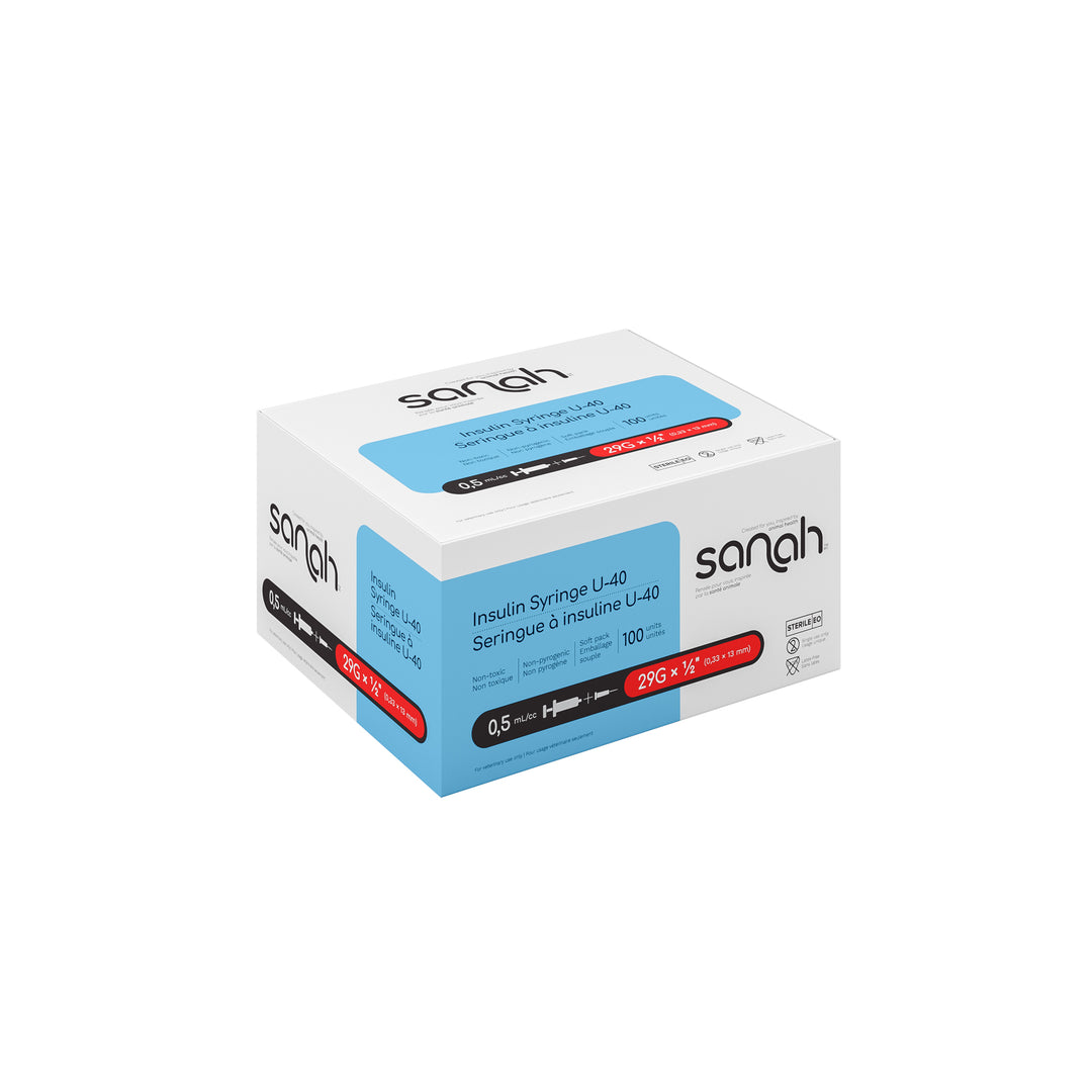 Sanah U-40 Insulin Syringes for Diabetic Pets (Vetsulin/Caninsulin), 100/Box