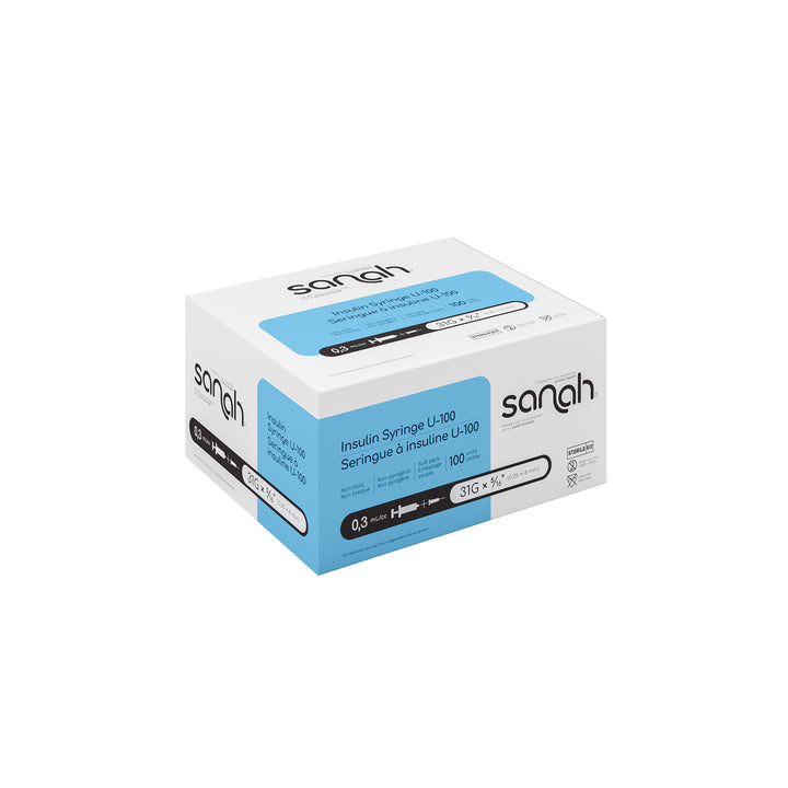 Sanah U-100 Insulin Syringes for Diabetic Pets (Lantus/Humulin), 100/Box