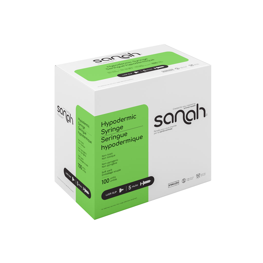 Sanah Hypodermic Syringes, Luer Slip, Sterile, 100/Box