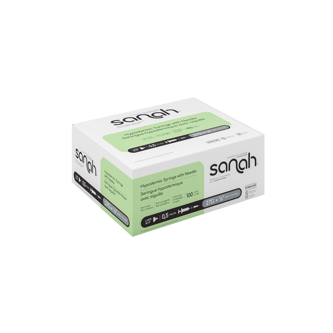 Sanah Hypodermic Syringes with Pre-Attached Needle, Luer Slip, 100/Box