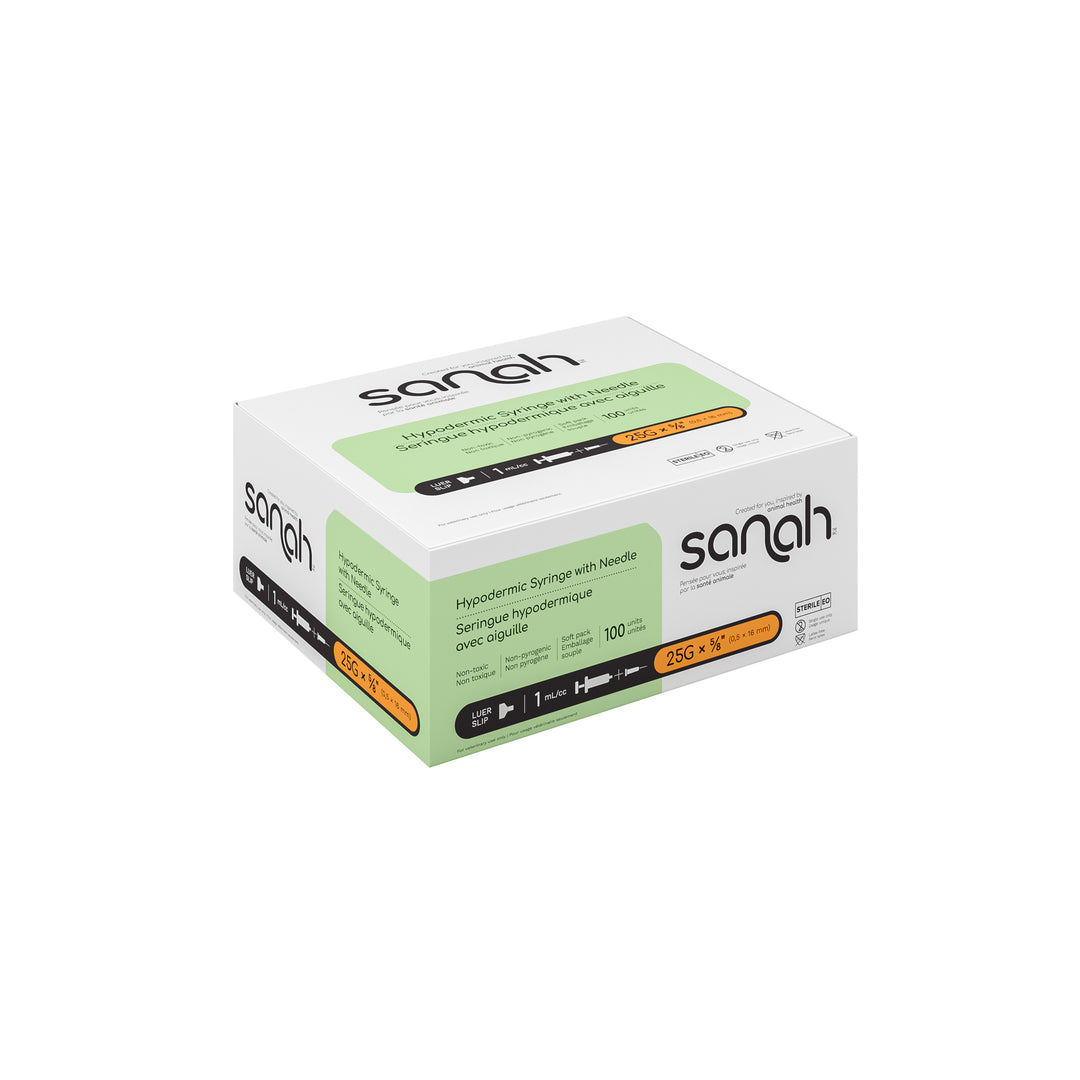 Sanah Hypodermic Syringes with Pre-Attached Needle, Luer Slip, 100/Box