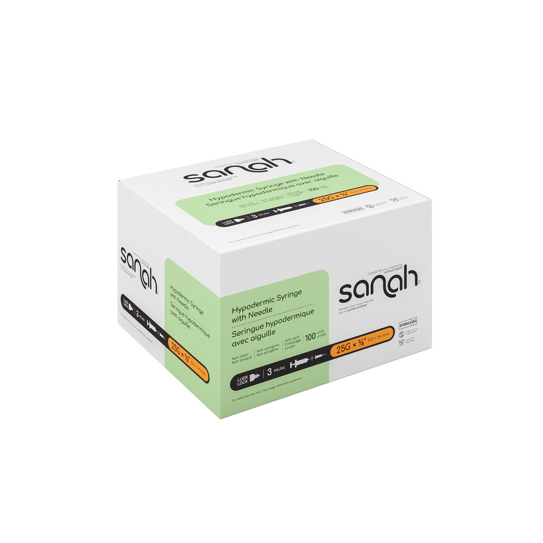 Sanah Hypodermic Syringes with Pre-Attached Needle, Luer Lock, 100/Box