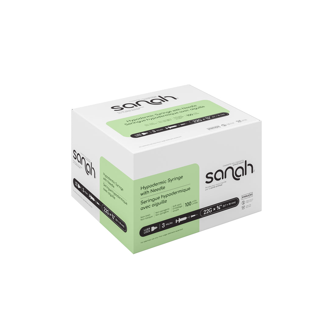 Sanah Hypodermic Syringes with Pre-Attached Needle, Luer Lock, 100/Box
