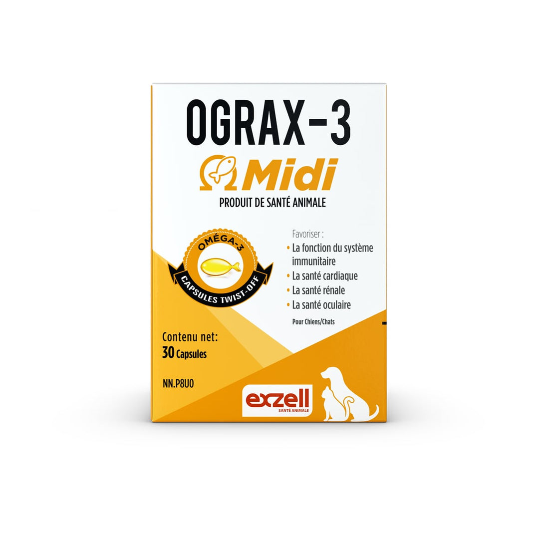 Exzell Ograx-3 Midi Omega-3 900 mg Twist-Off Capsules for Dogs &amp; Cats, 30 Capsules